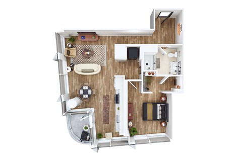 Floor plan for 1 bed, 1 bath, 782 sqft